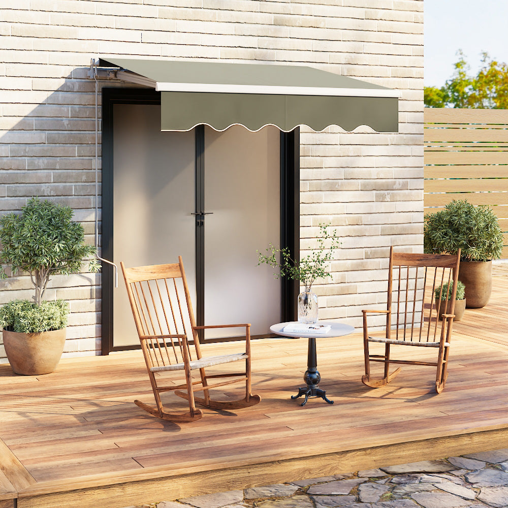 200cm Outdoor Retractable Canopy Awning for Door Window – Beige Shade with Crank Handle